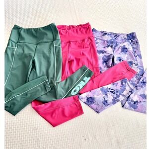 Girls Athletic Leggings Bundle TKO Athletic Works Green Pink Camo Size L 10-12